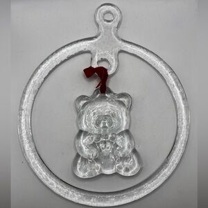Vintage MJ Designs Hanging Ornament Heavy Glass Ring Encircling Teddy Bear
